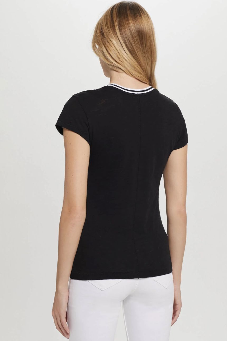 Goldie Short Sleeve Tipped Ringer Tee in Black/White