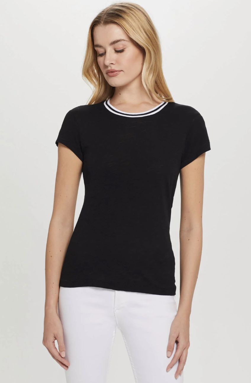 Goldie Short Sleeve Tipped Ringer Tee in Black/White