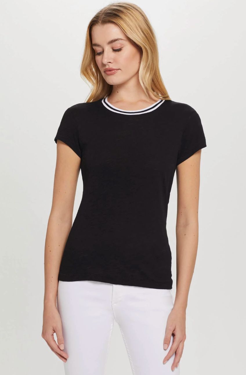 Goldie Short Sleeve Tipped Ringer Tee in Black/White