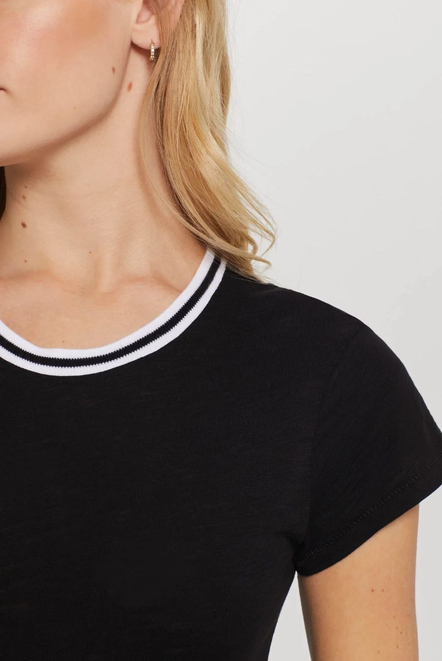Goldie Short Sleeve Tipped Ringer Tee in Black/White