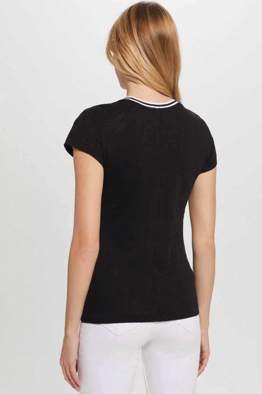 Goldie Short Sleeve Tipped Ringer Tee in Black/White