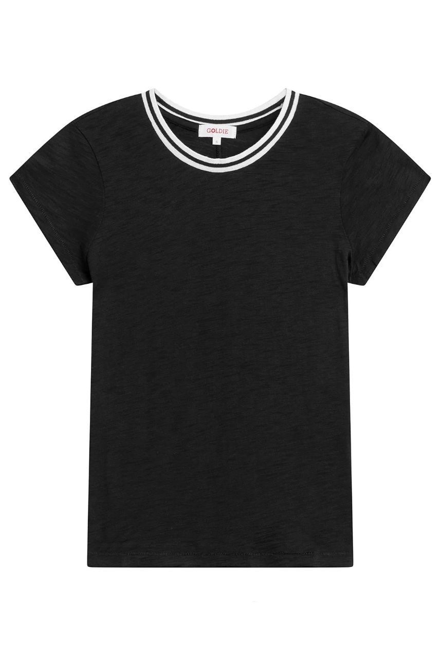 Goldie Short Sleeve Tipped Ringer Tee in Black/White