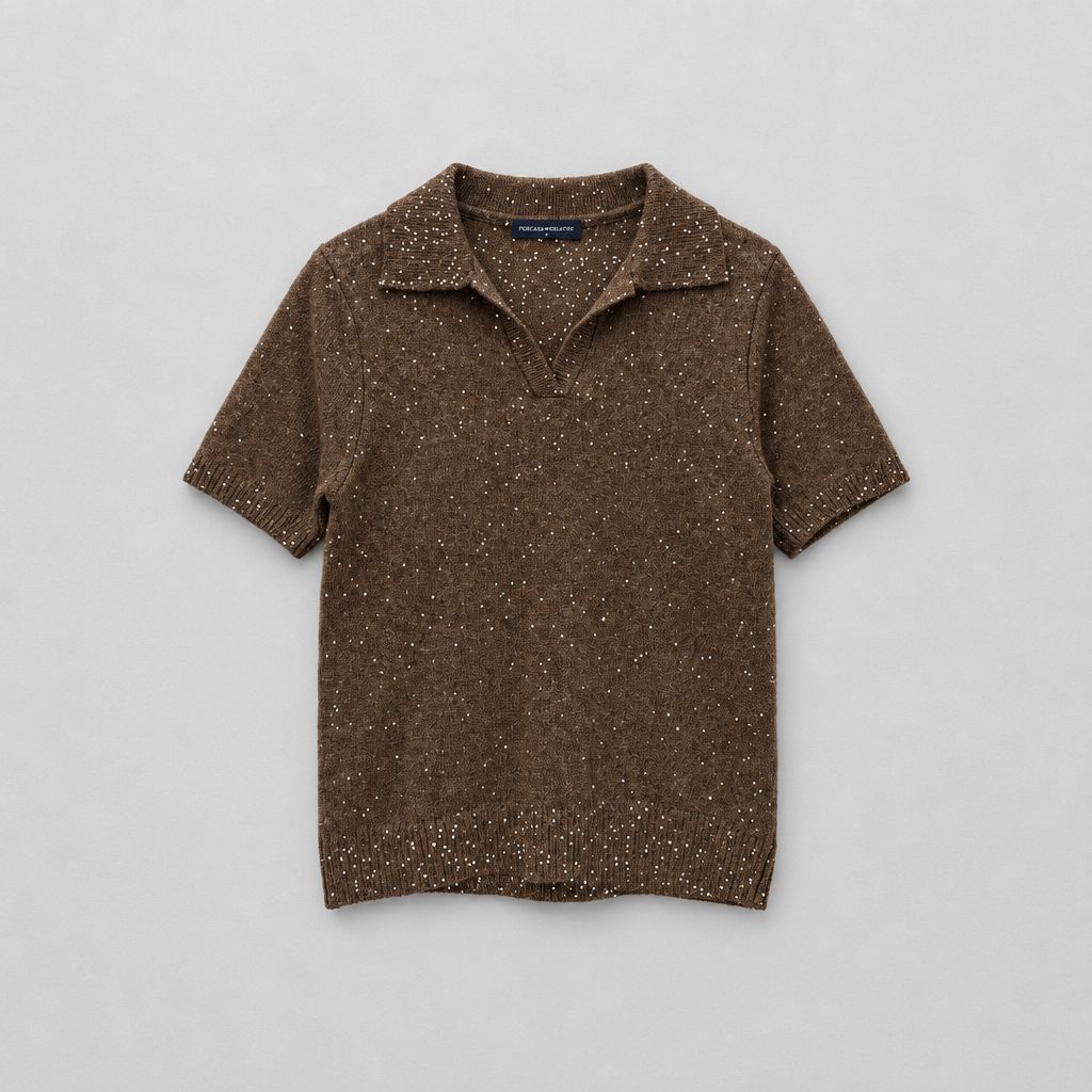 Pure Cashmere Sequined Cashmere Short Sleeve Polo