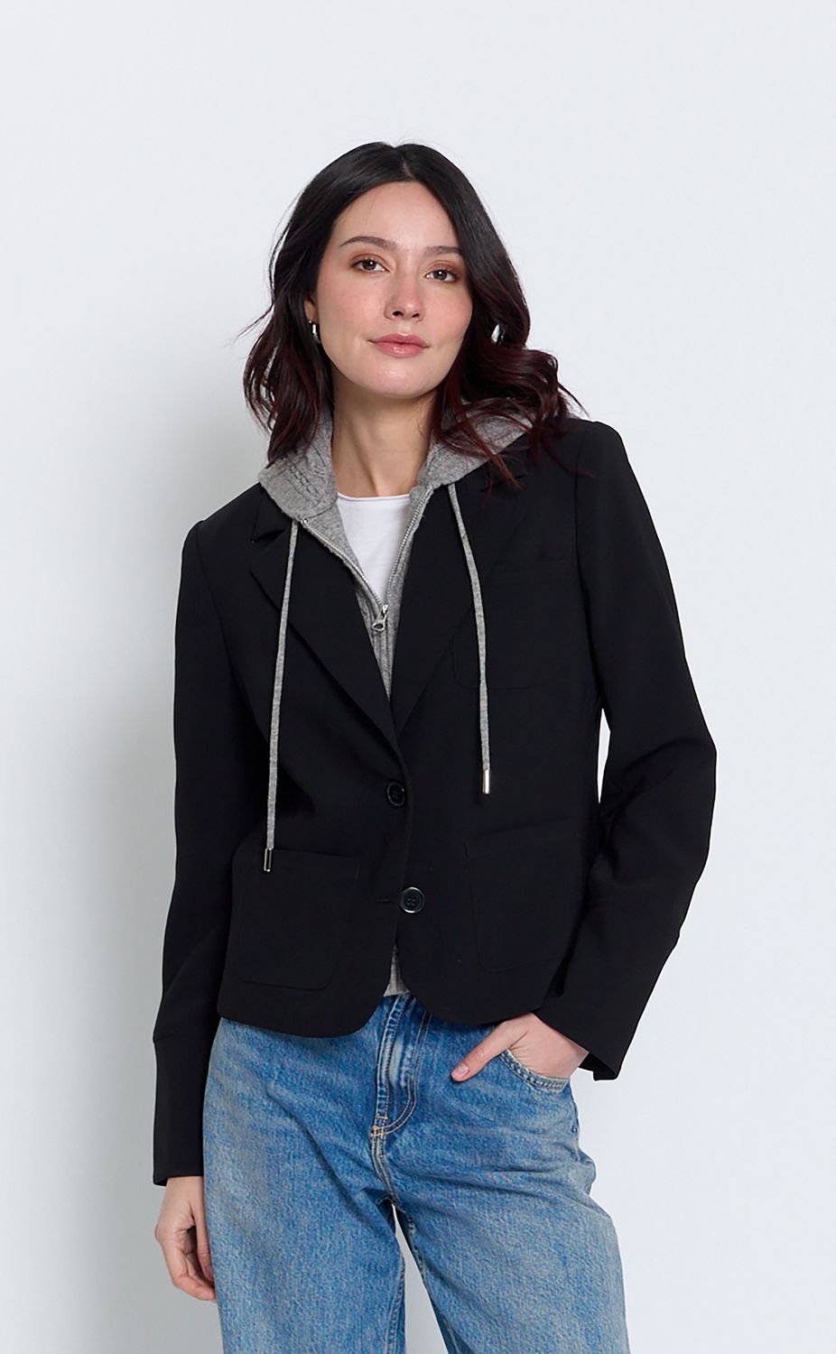 Central Park West Sienna Jacket with Cable Hooded Dickey, Color: Black, Size: XS