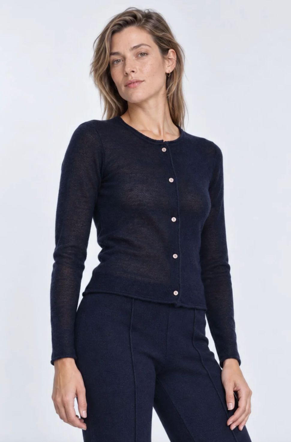 Minnie Rose Sheer Luxury Cardigan, Color: Navy, Size: XS