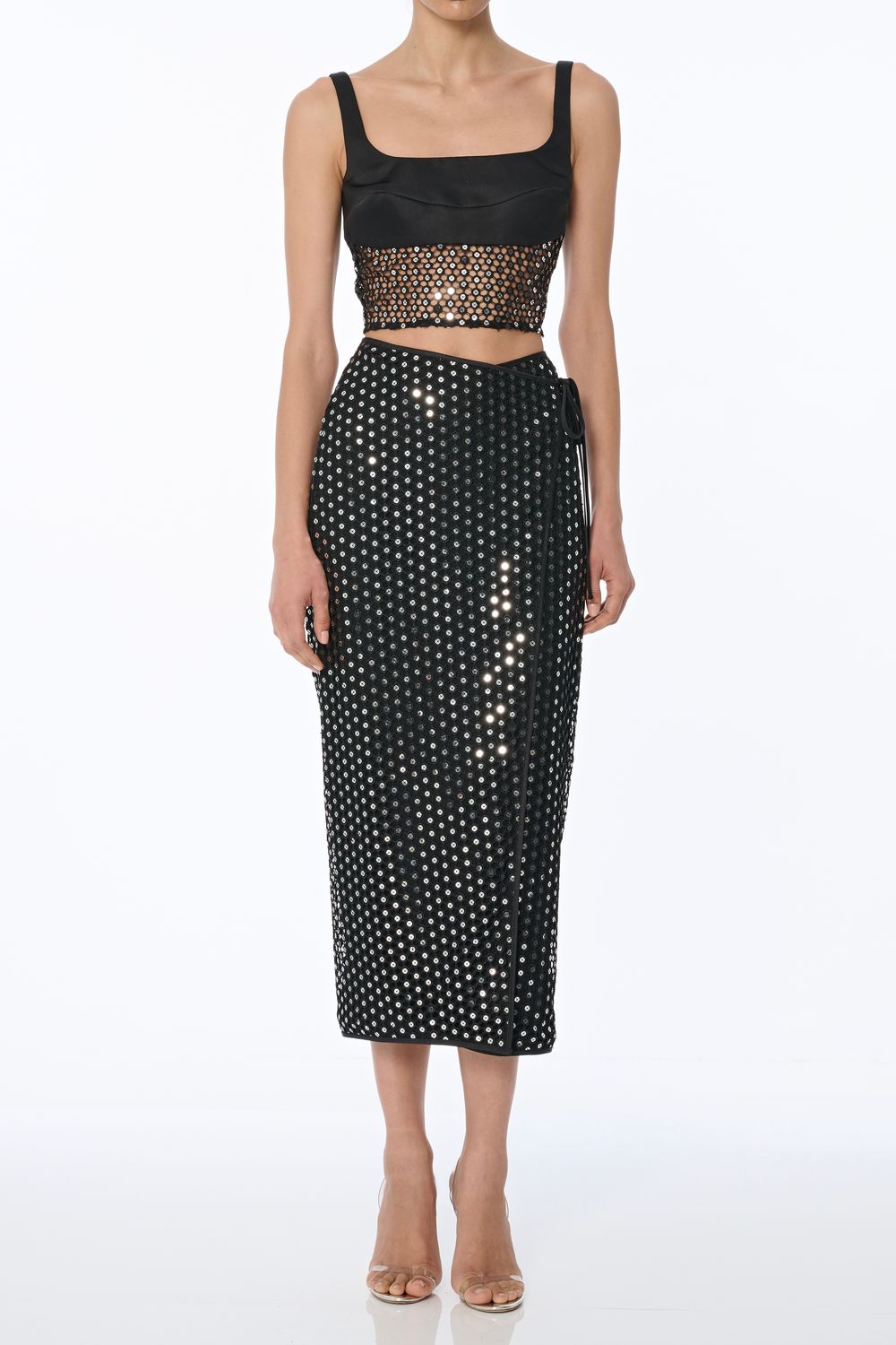 Toccin Daria Combo Wrap Skirt in Black, Color: Jet Silver, Size: 0