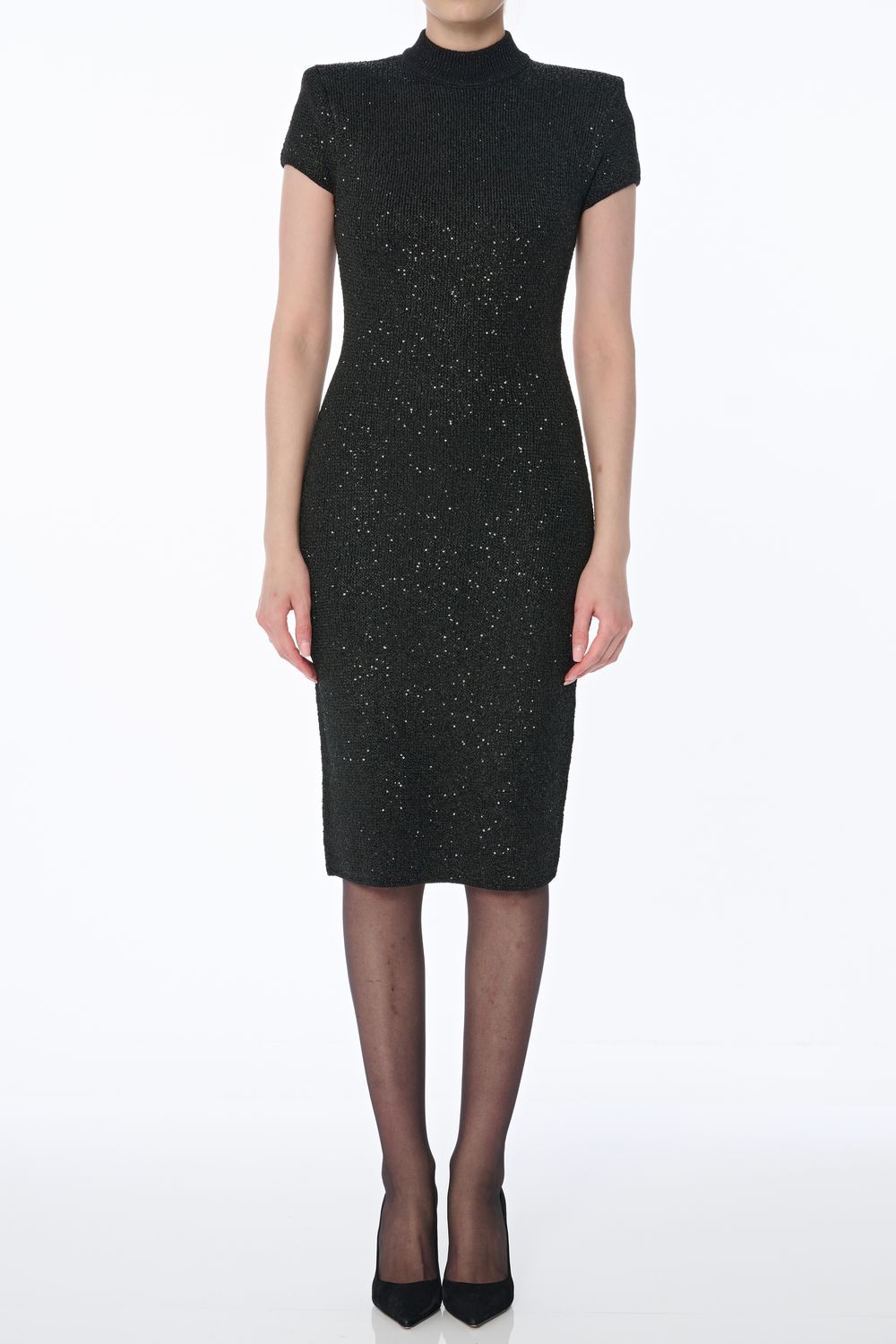 Toccin Celina Strong Shoulder Knit Sparkle Dress, Color: Jet, Size: XS