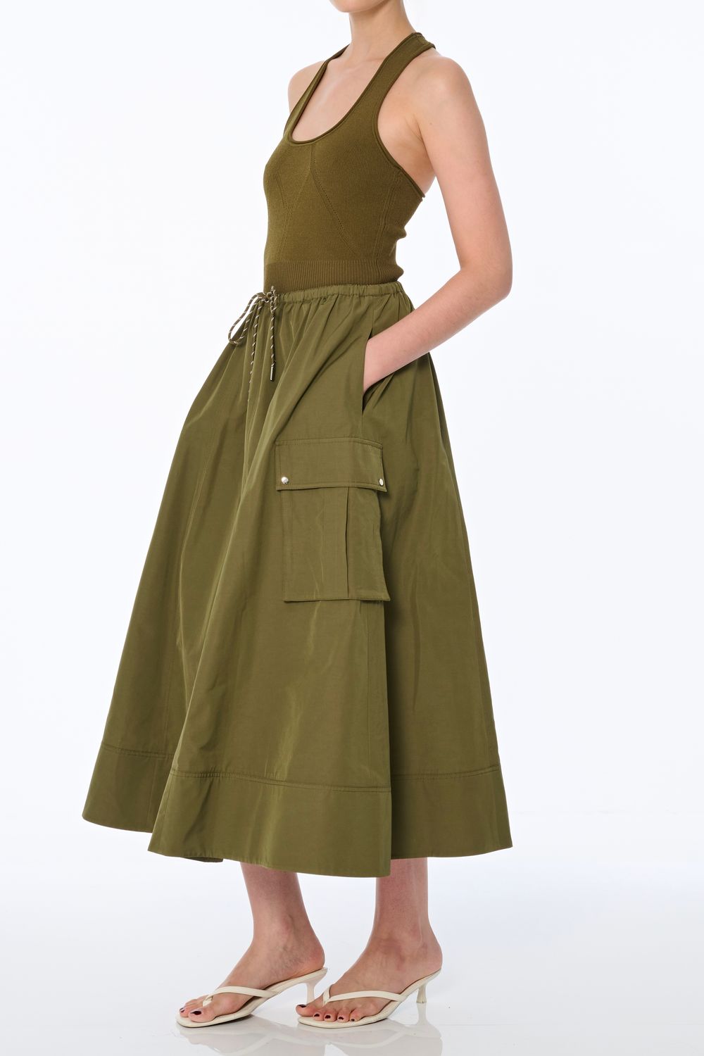 Toccin Elodie Drawstring Cargo Skirt, Color: Olive, Size: XS