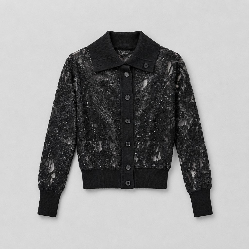 D. Exterior Sheer Sequin Bomber