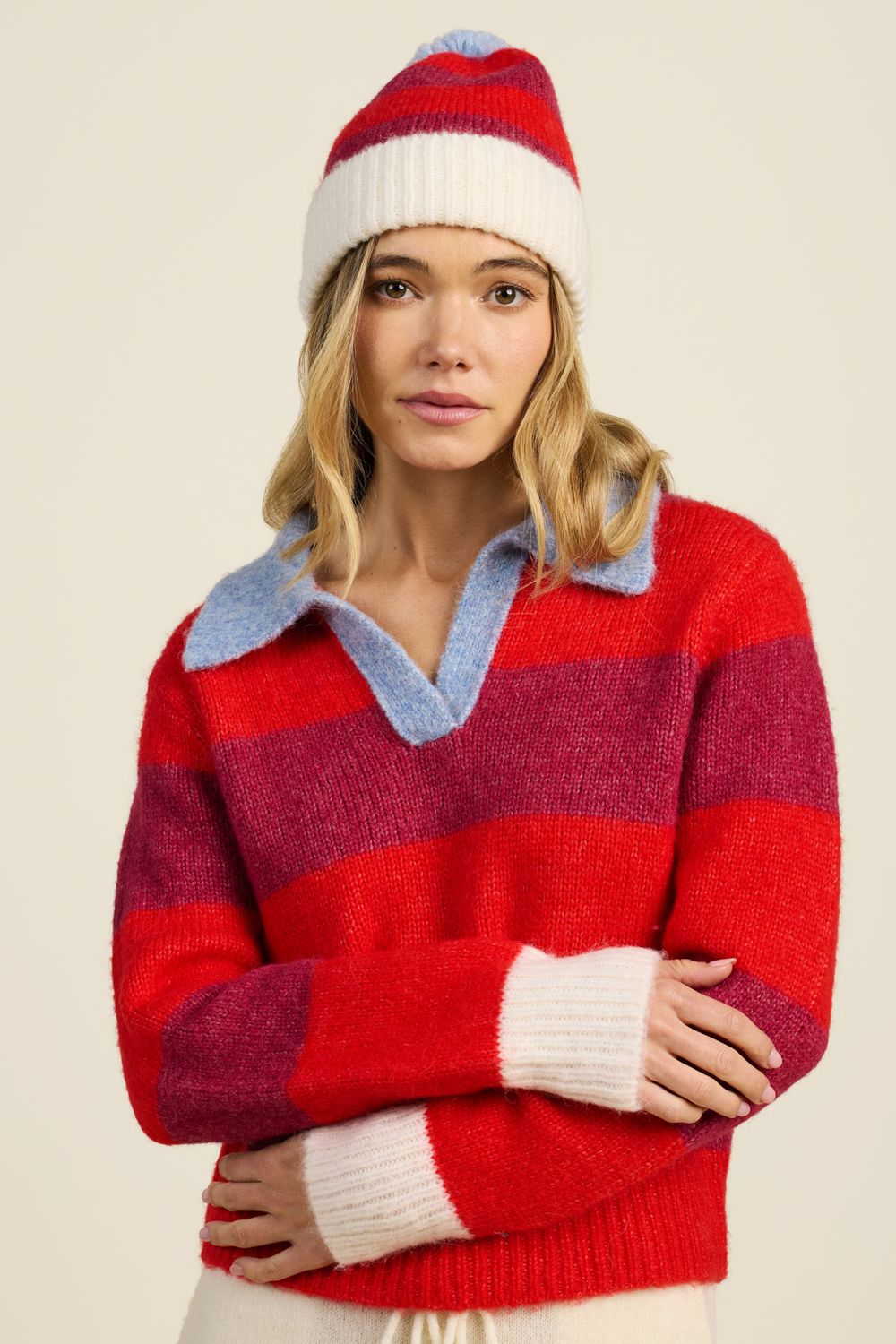 Trovata Parker Polo, Color: Red Stripe, Size: XS