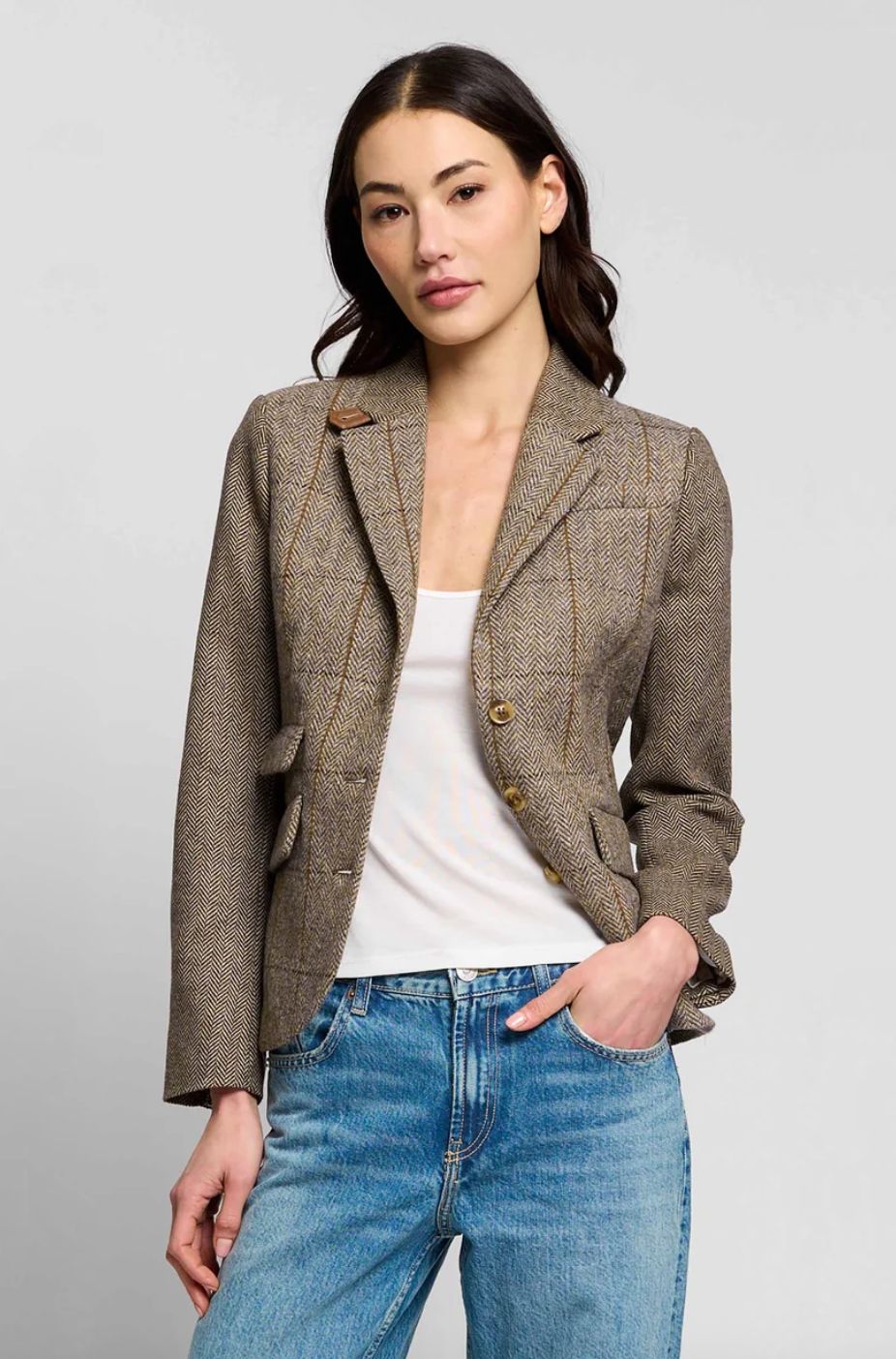 Central Park West Asher Mixed Plaid Riding Jacket