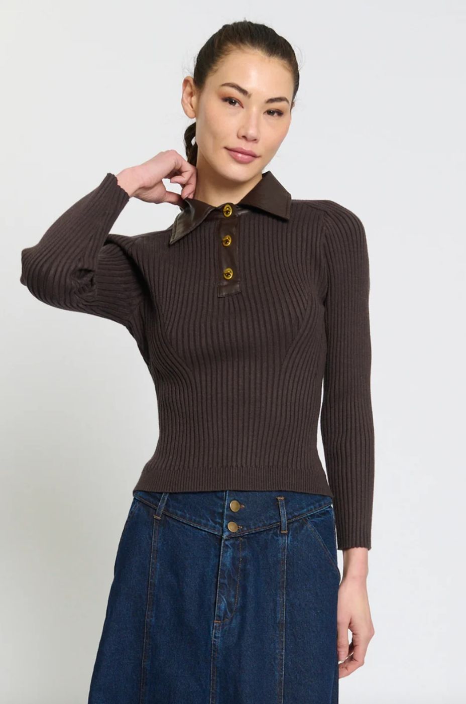 Central Park West Kara Vegan Collar Turnlock Polo