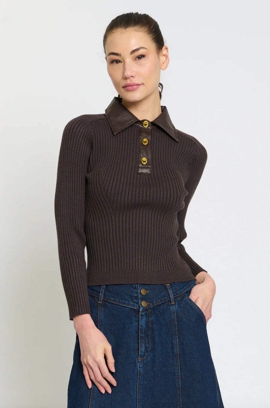 Central Park West Kara Vegan Collar Turnlock Polo