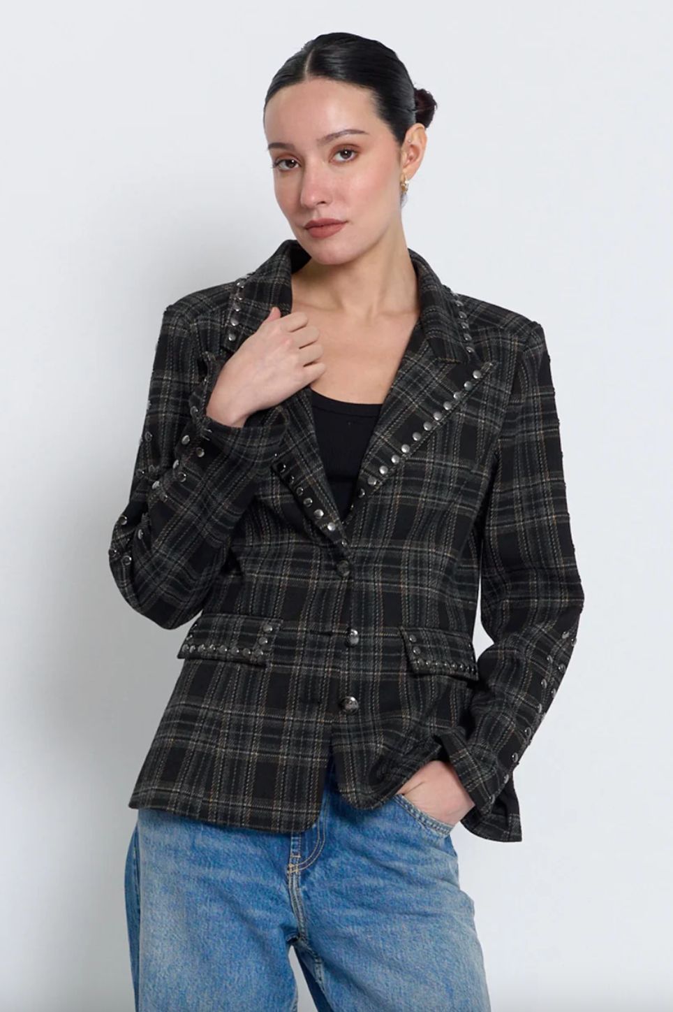 Central Park West Felix Studded Plaid Jacket