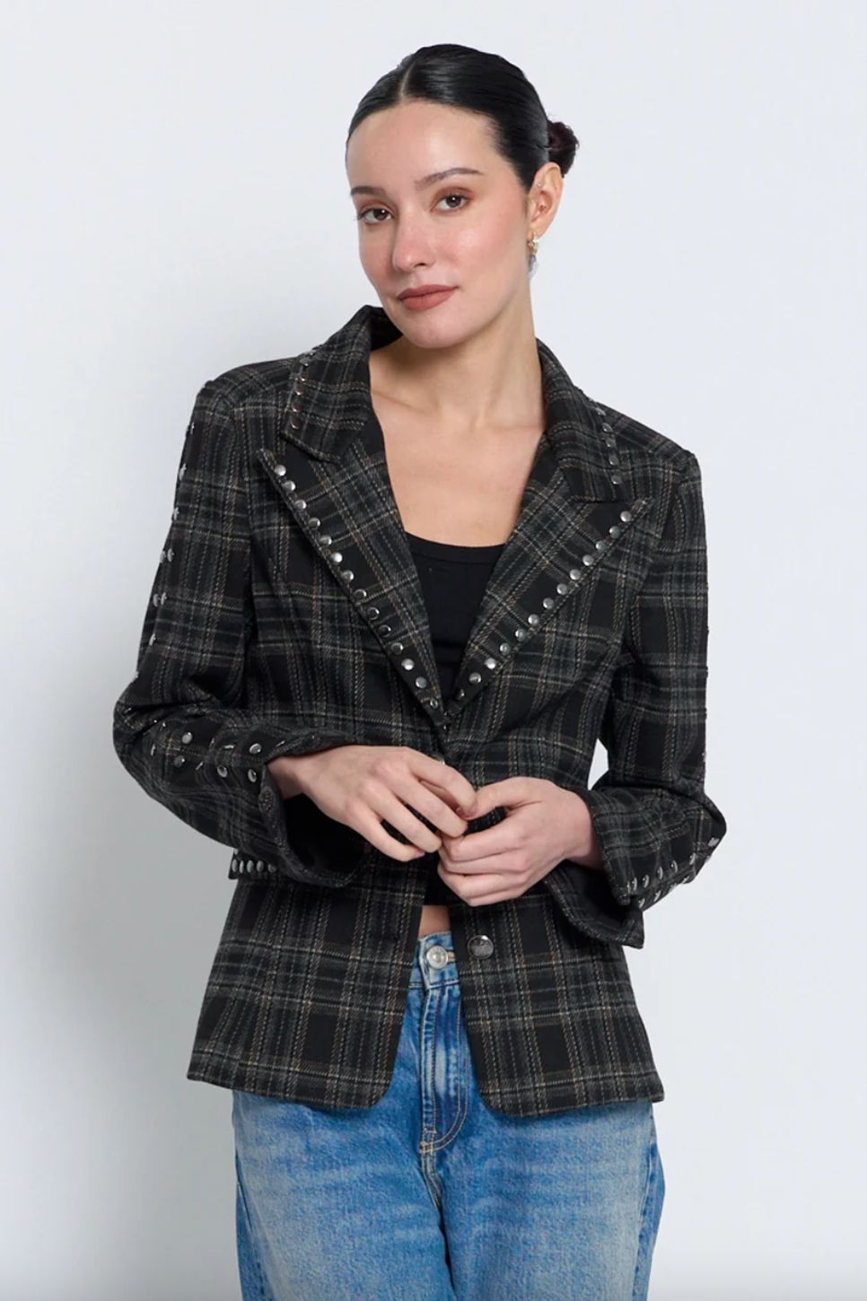 Central Park West Felix Studded Plaid Jacket