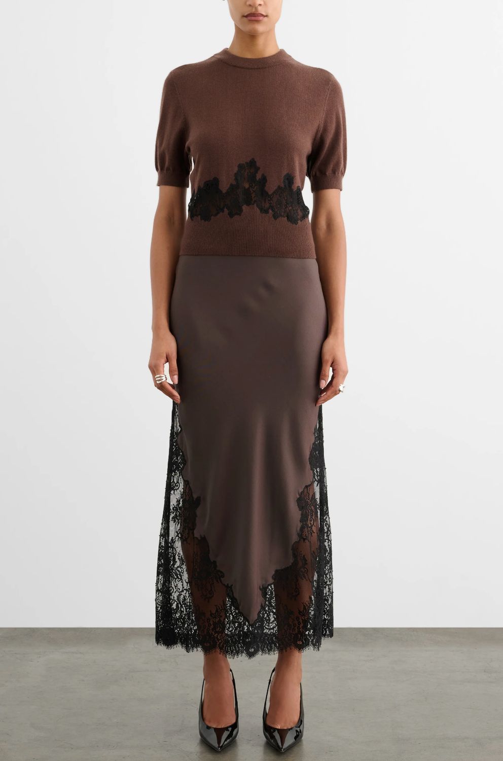 Toccin Vega Bias Slip Skirt in Espresso