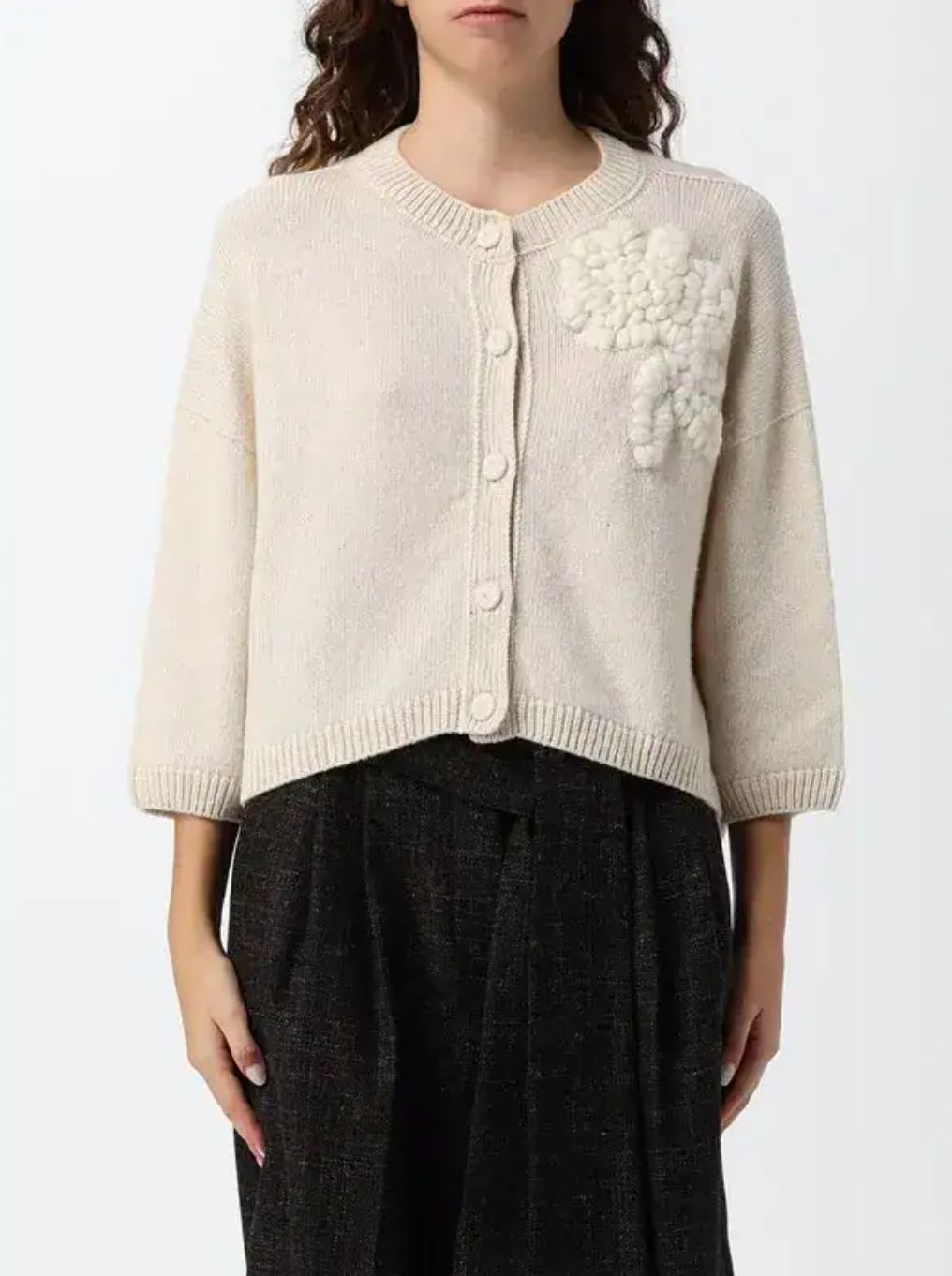 Liviana Conti Flower Applique Cardigan