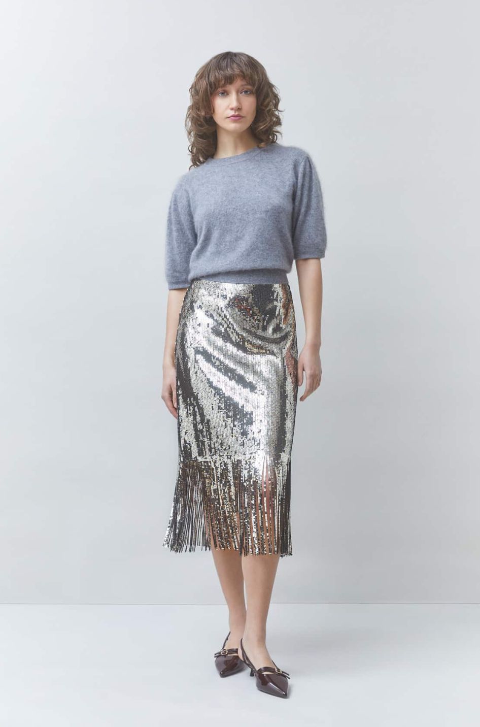 Suncoo Fox Skirt in Silver/Gold Sequin