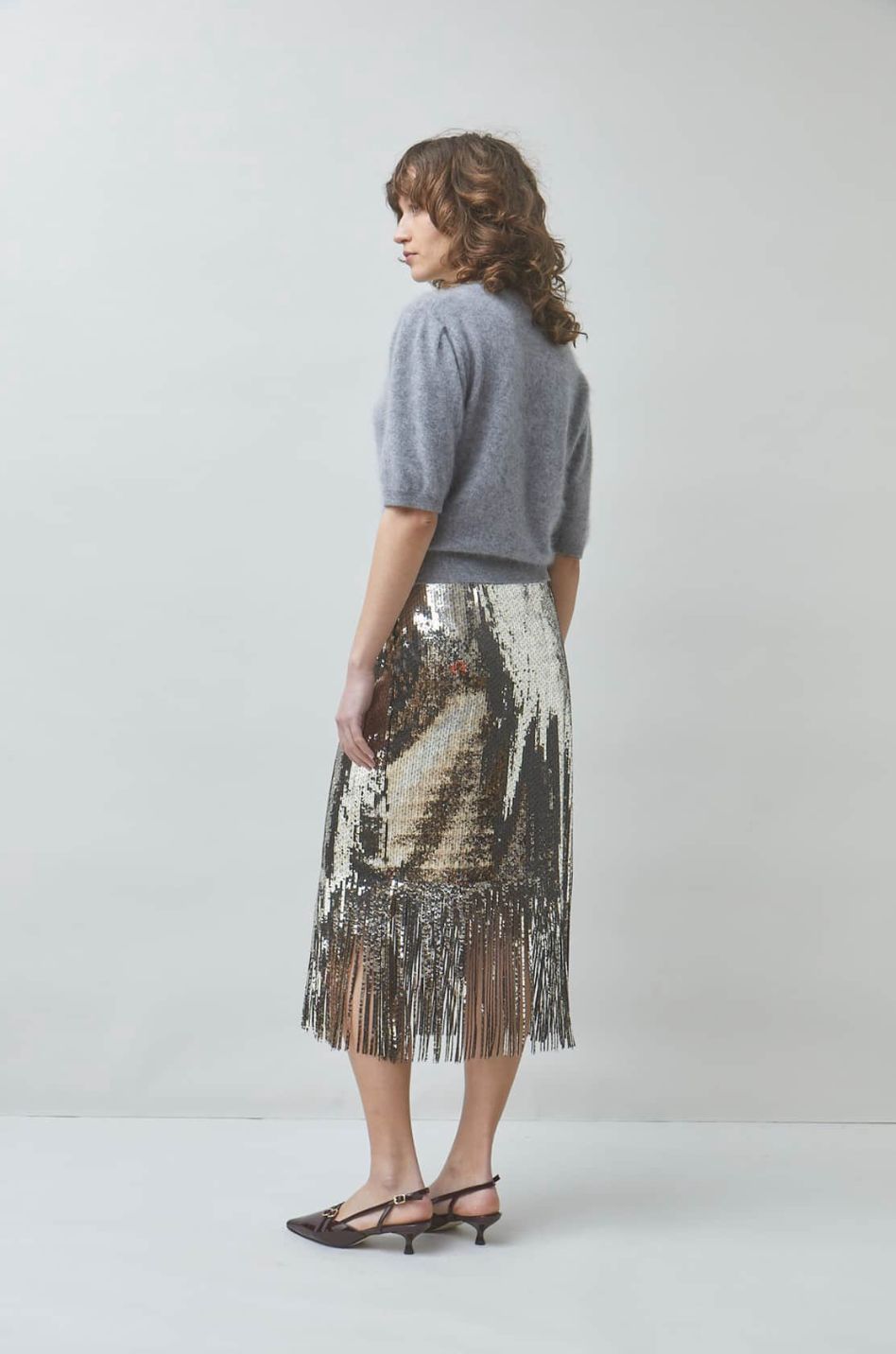 Suncoo Fox Skirt in Silver/Gold Sequin