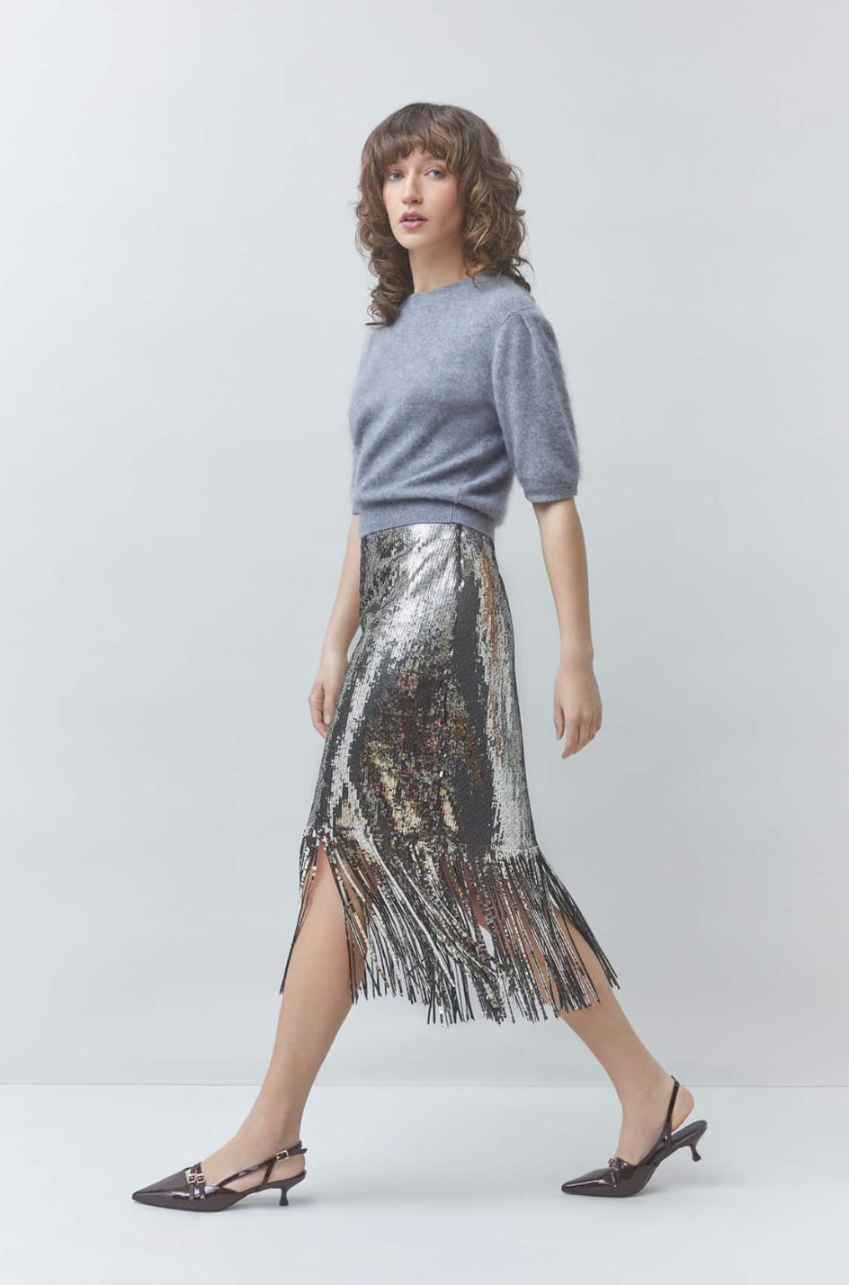Suncoo Fox Skirt in Silver/Gold Sequin