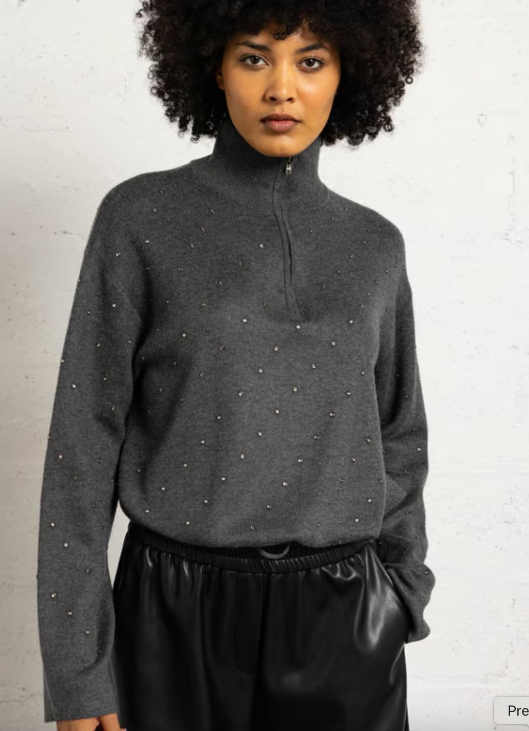 Suncoo Pristo Rhinestone Zip-Neck Sweater