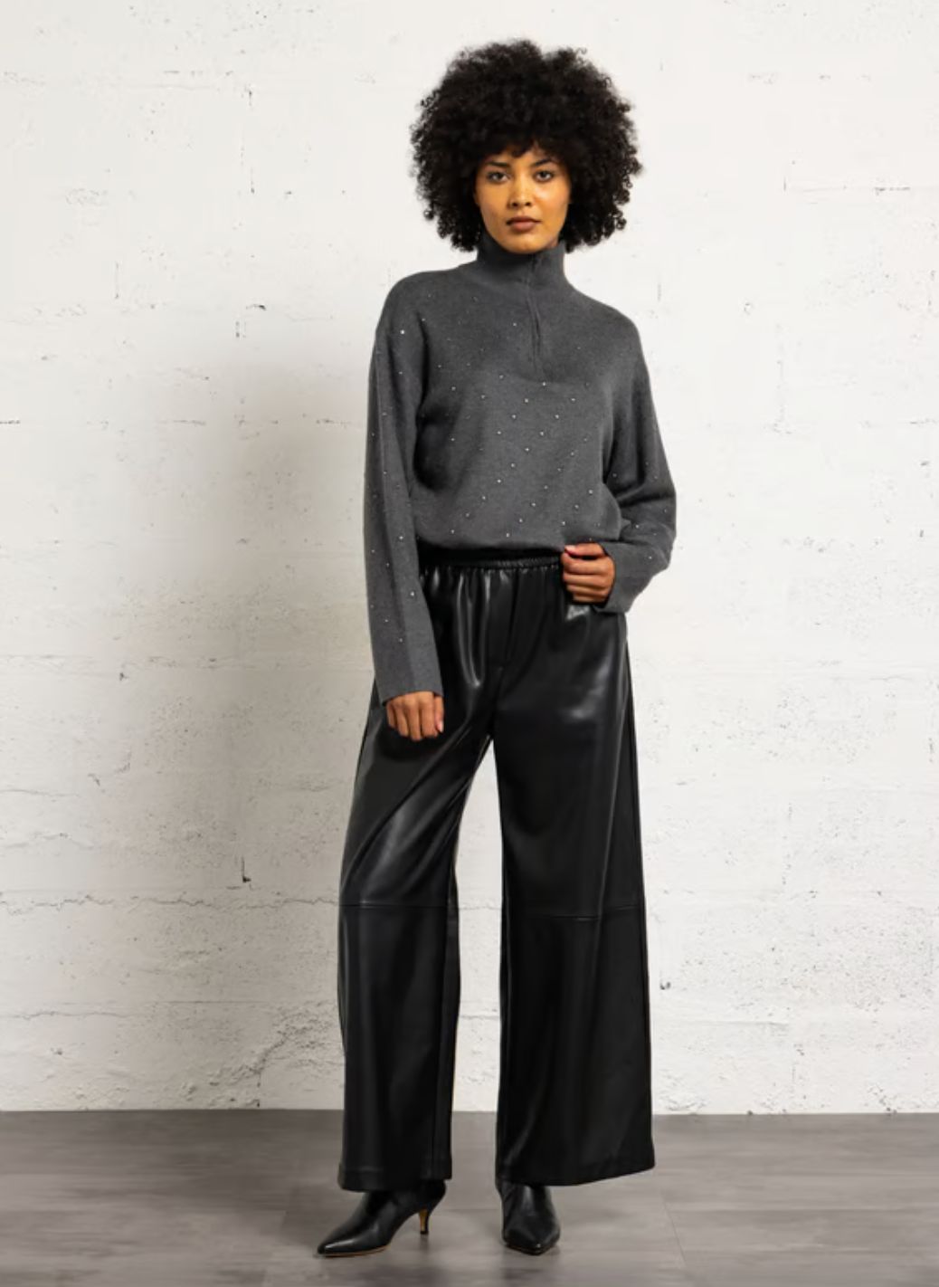 Suncoo Pristo Rhinestone Zip-Neck Sweater