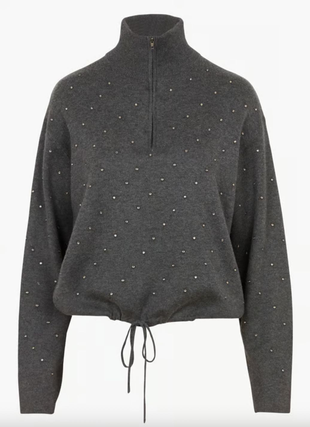 Suncoo Pristo Rhinestone Zip-Neck Sweater