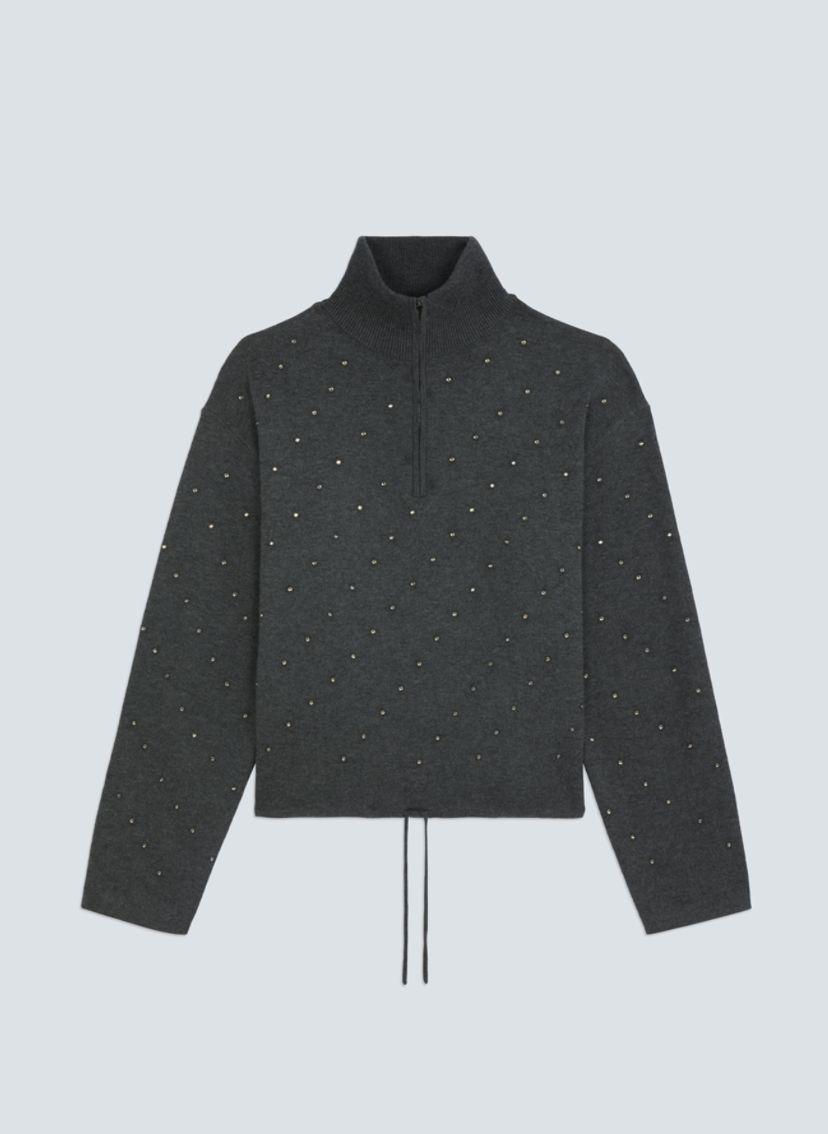 Suncoo Pristo Rhinestone Zip-Neck Sweater