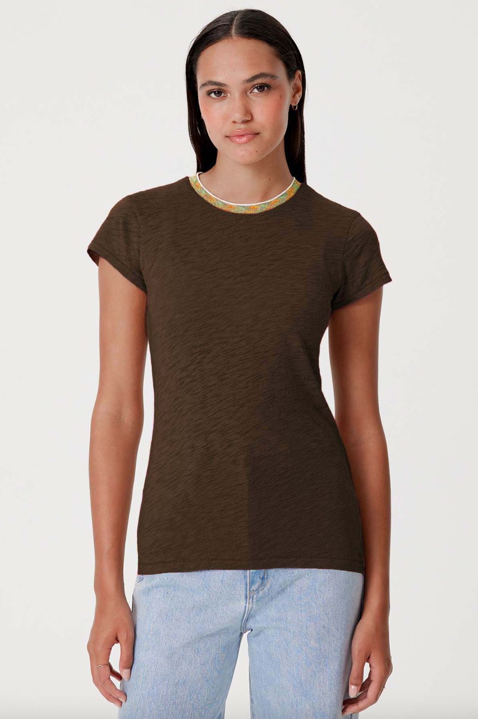 Goldie Iridescent Metallic Ringer in Coffee
