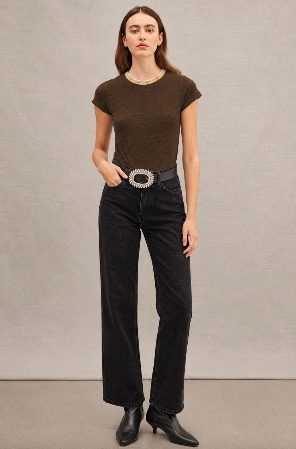 Goldie Iridescent Metallic Ringer in Coffee