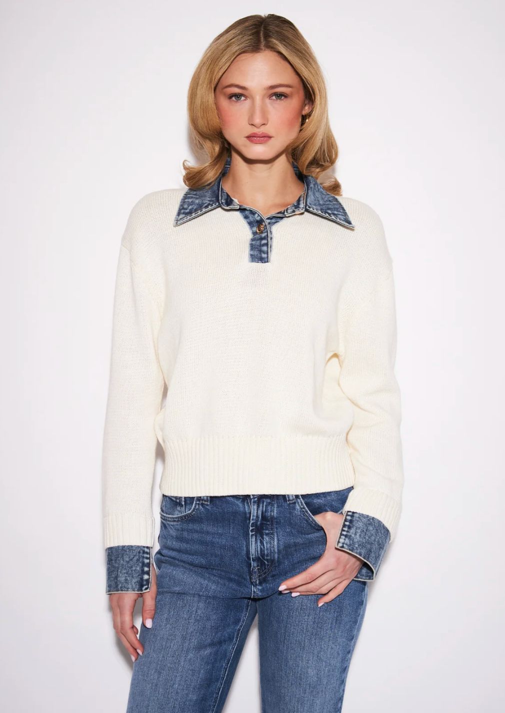 John &amp; Jenn Elton Denim Collared Sweater