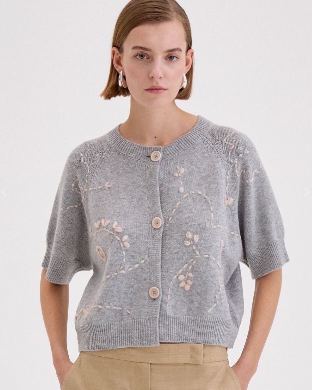 Biancalancia Flower Applique Cardigan, Color: Grey, Size: XS