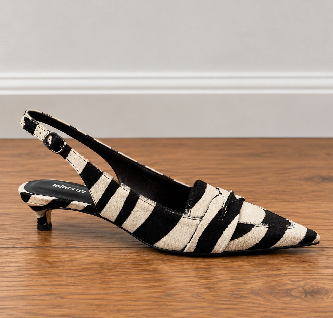 Lola Cruz Zebra Print Sling Back