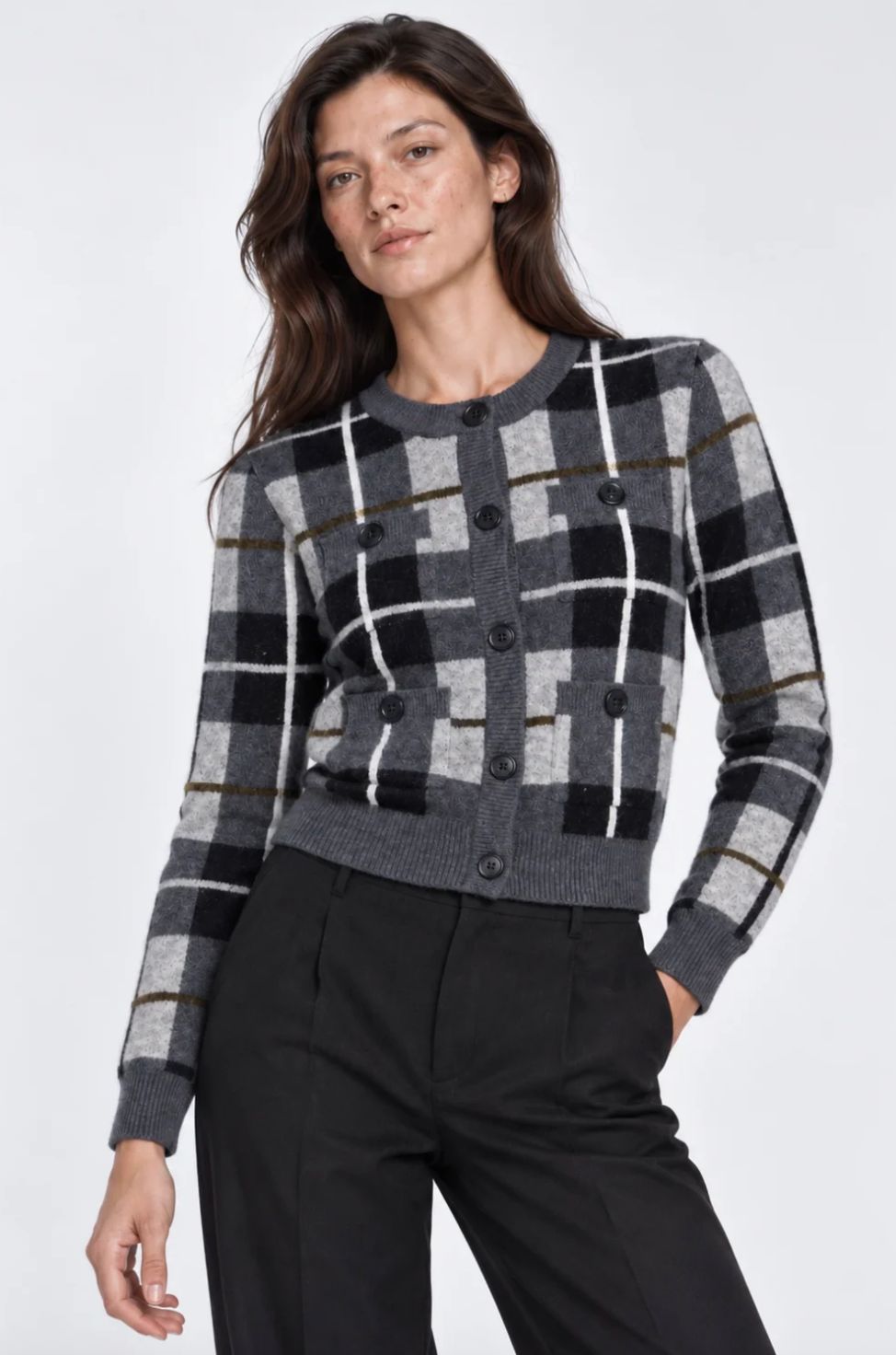 Minnie Rose Long Sleeve Plaid Cardigan
