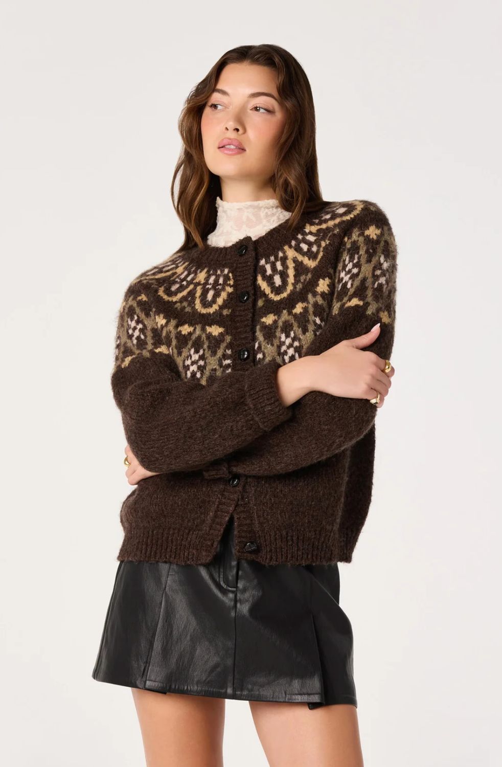 ASTR Irene Fair Isle Oversized Cardigan