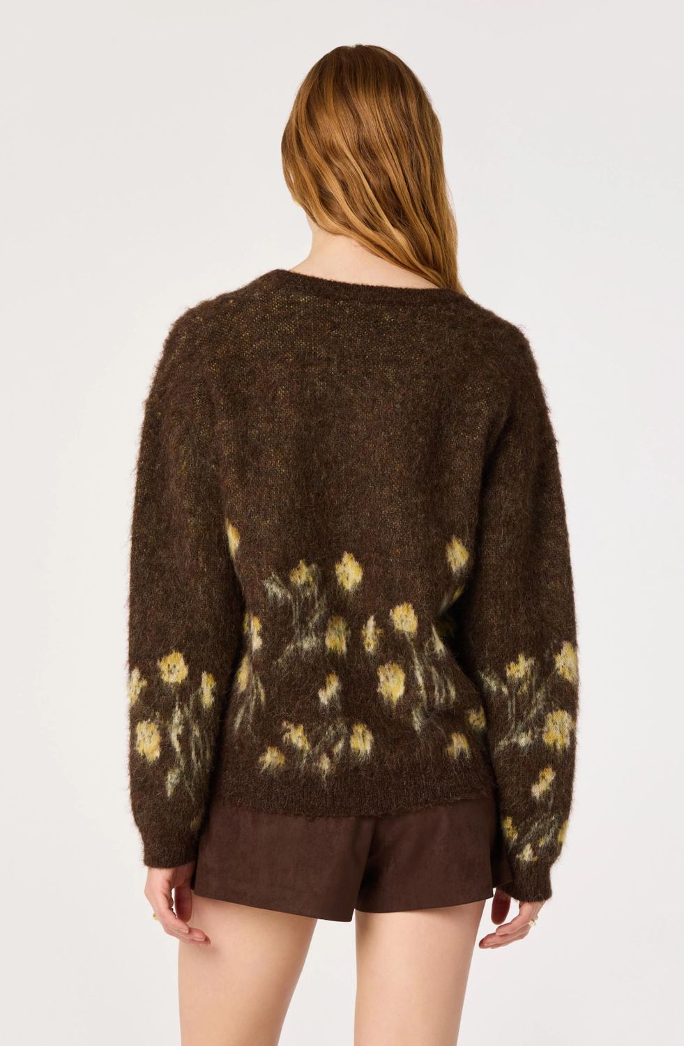 ASTR Bowie Brushed Floral V-Neck Sweater
