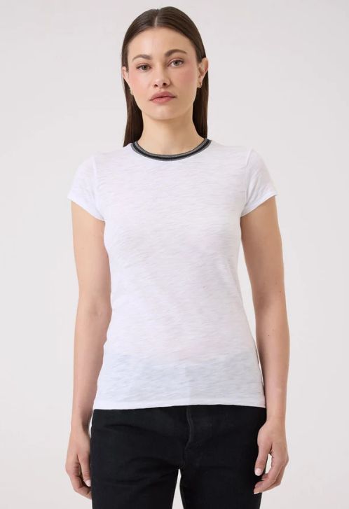 Goldie Daylight Shimmer Tipped Ringer Tee in White, Color: White, Size: XS