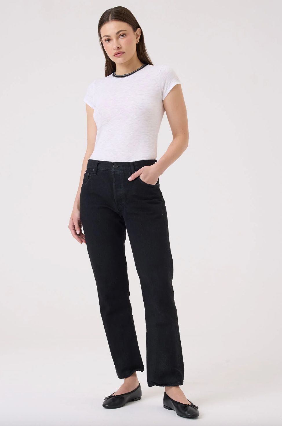 Goldie Daylight Shimmer Tipped Ringer Tee in White