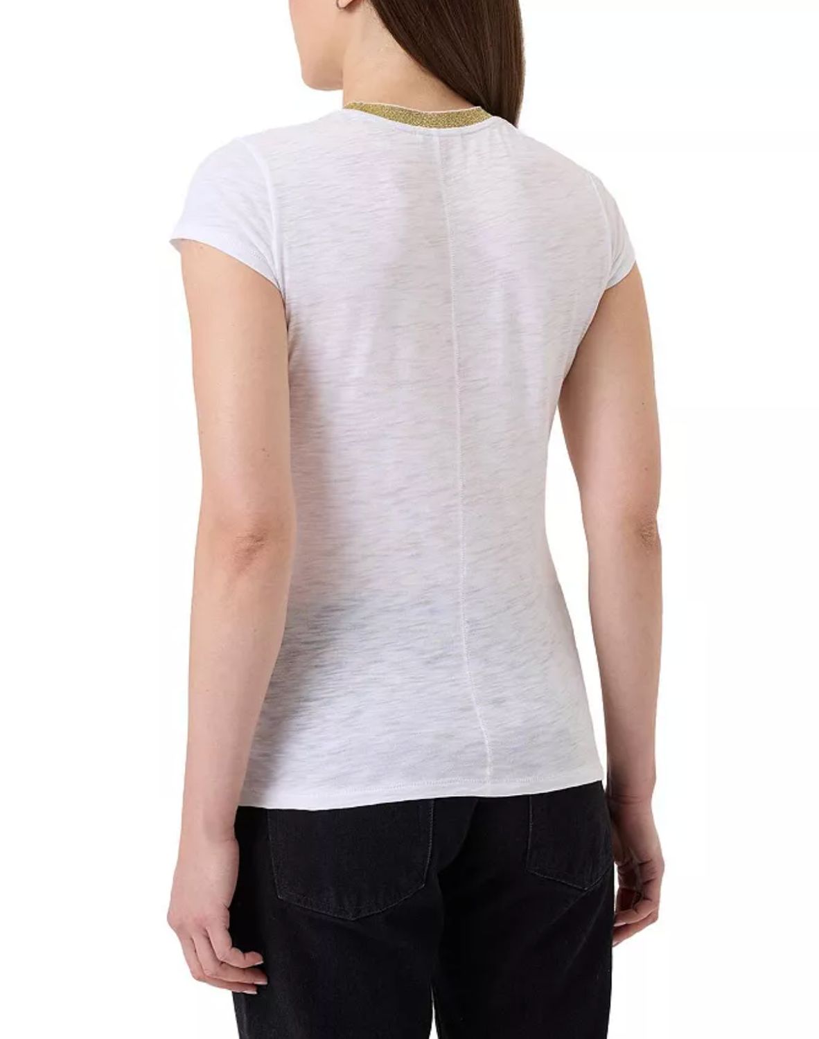Goldie Short Sleeve Metallic Ringer Tee in White/Gold