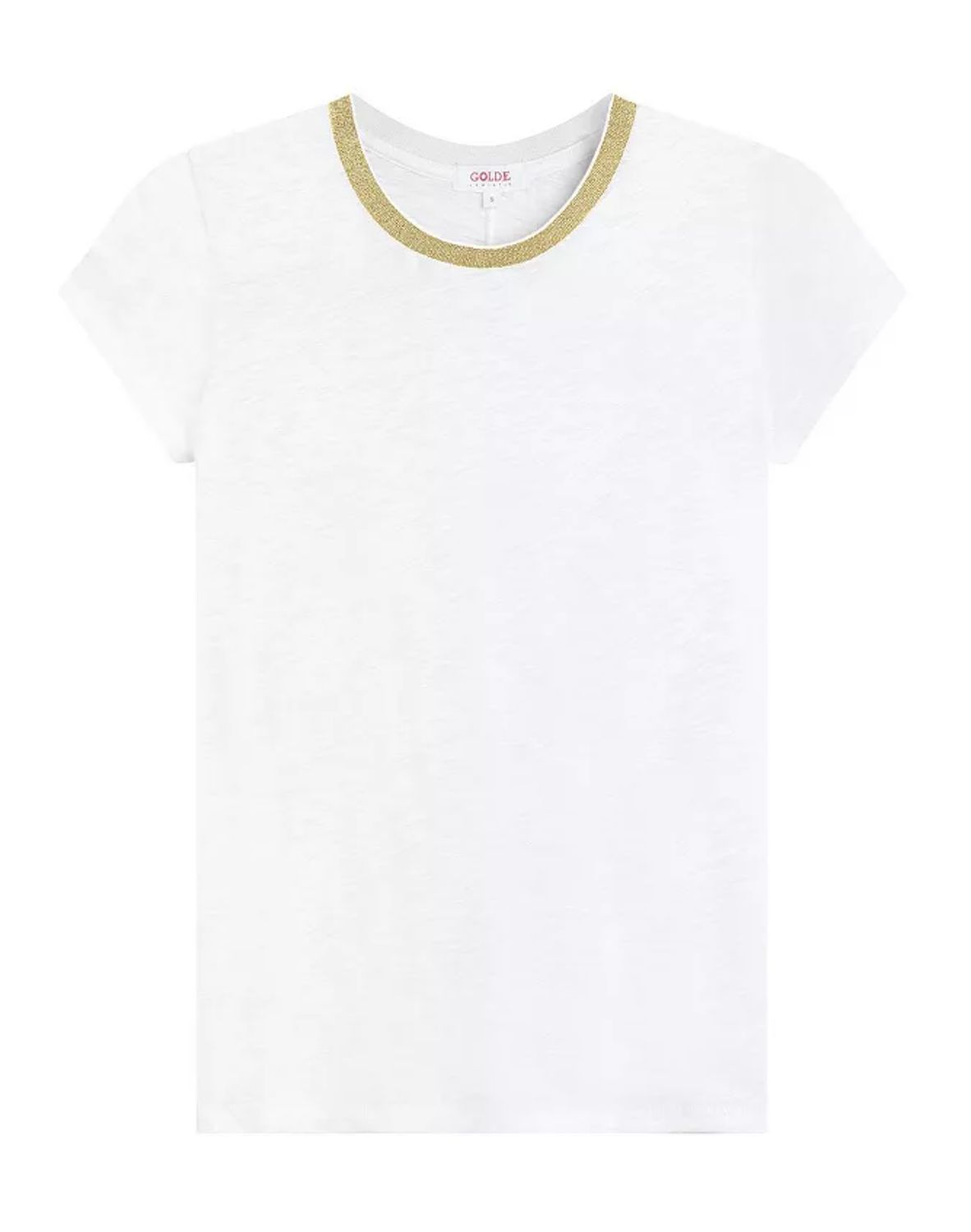Goldie Short Sleeve Metallic Ringer Tee in White/Gold