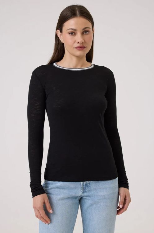 Goldie Midnight Shimmer Tipped Ringer Top, Color: Black, Size: XS