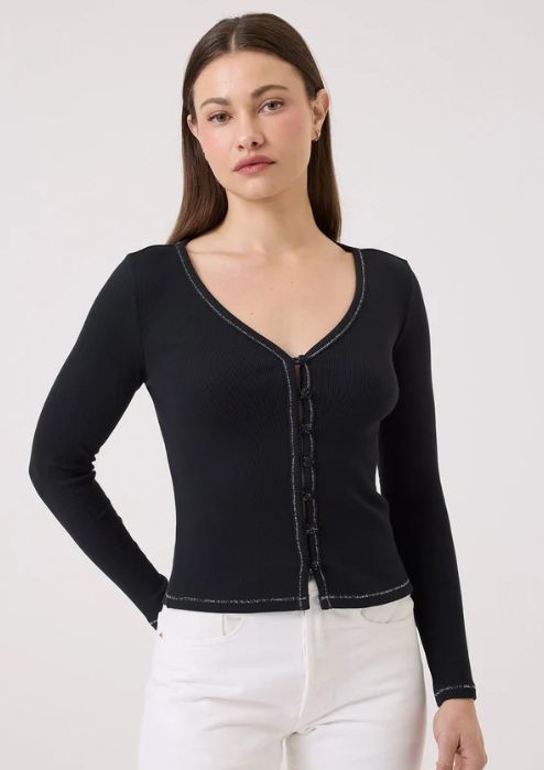 Goldie Metallic Rib Cardigan, Color: Black, Size: XS