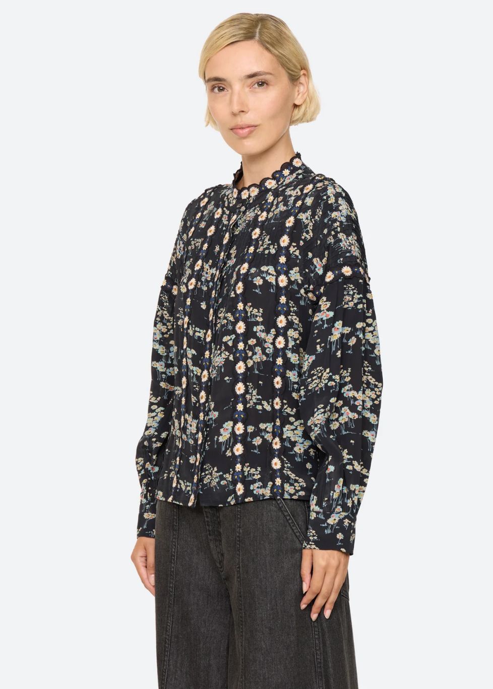 Sea-NY Mona Print Long Sleeve Blouse