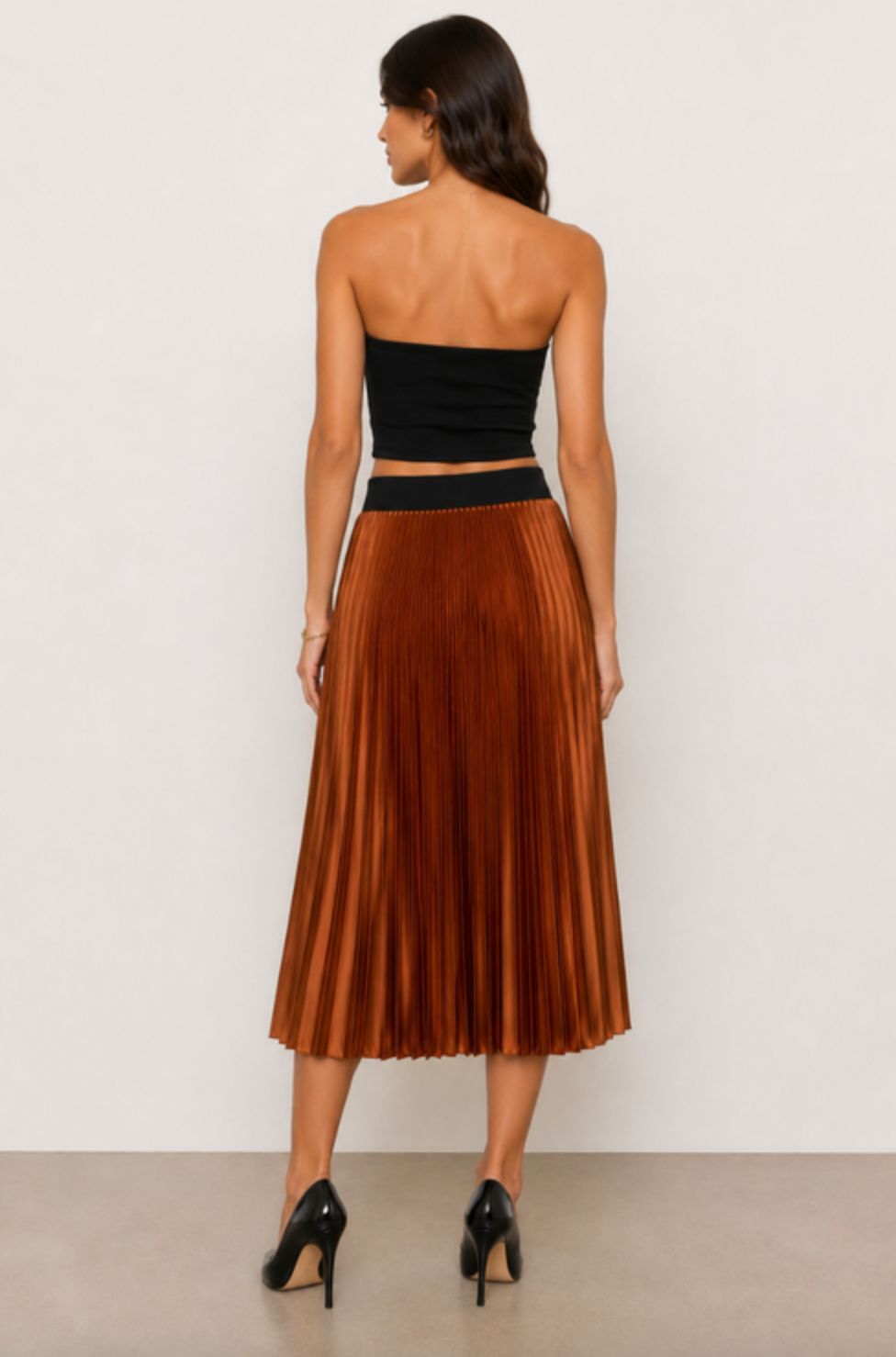 Loyd Ford Satin Hazel Brown Pleated Skirt