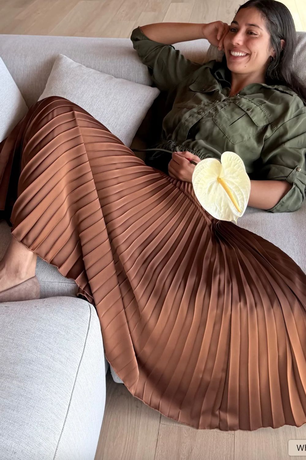 Loyd Ford Satin Hazel Brown Pleated Skirt