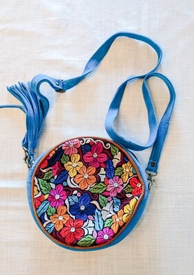 Round floral leather handbag