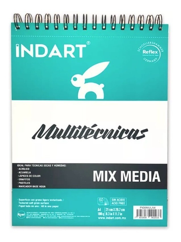 Álbum Multitécnicas Indart A4 21X29.7 cm. con Resorte 60 hojas 