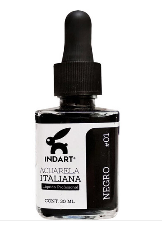 Acuarela líquida Indart 30 ml. Vidrio 01 Negro