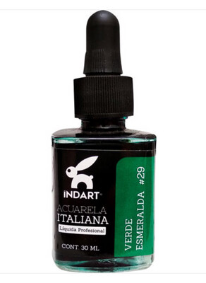 Acuarela líquida Indart 30 ml. Vidrio 29 Verde Esmeralda