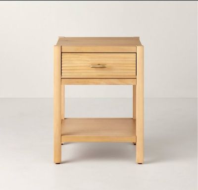 Grooved Wood Square Accent Side Table with Drawer - Natural - Hearth &amp; Hand with Magnolia